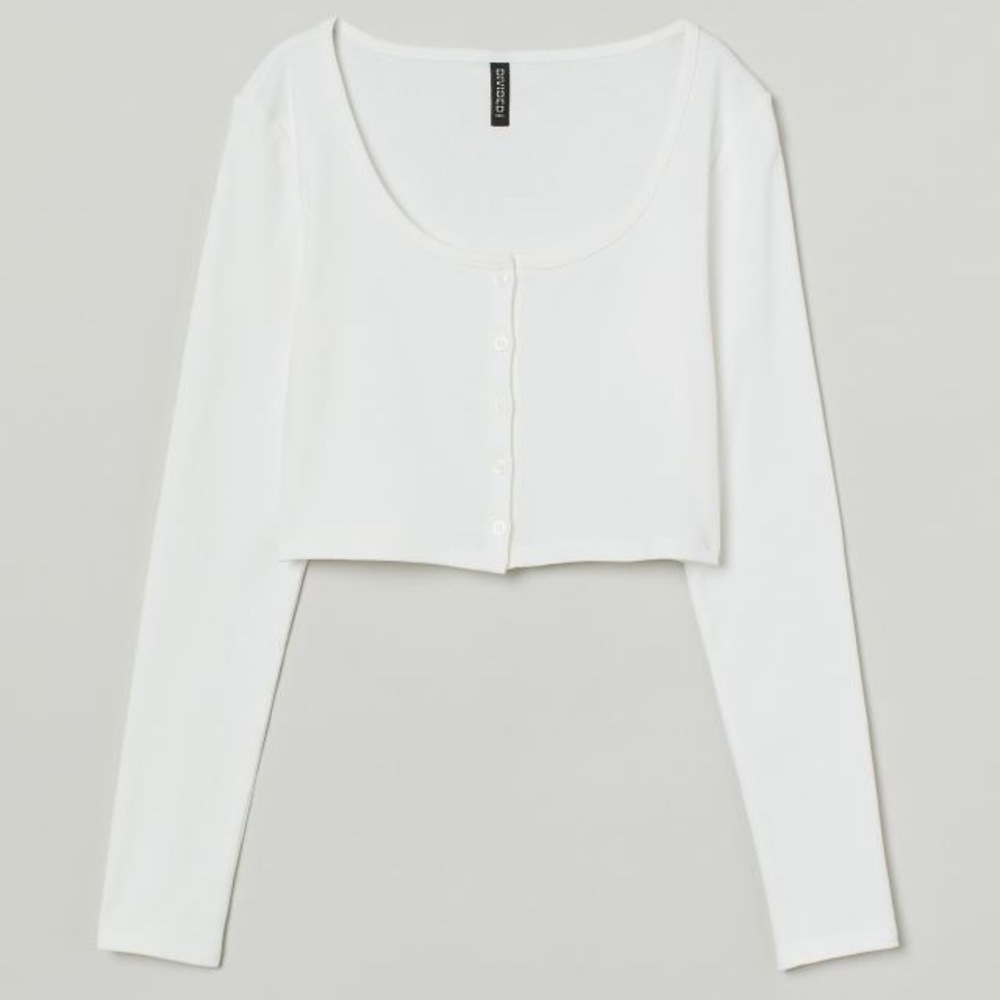 H&M White Button Front Long Sleeve Crop Top